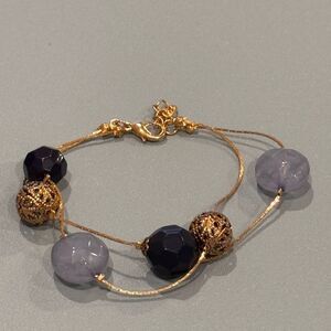 Premier Designs Elegant Gold and Blues Bracelet 7.5-8.5 inch